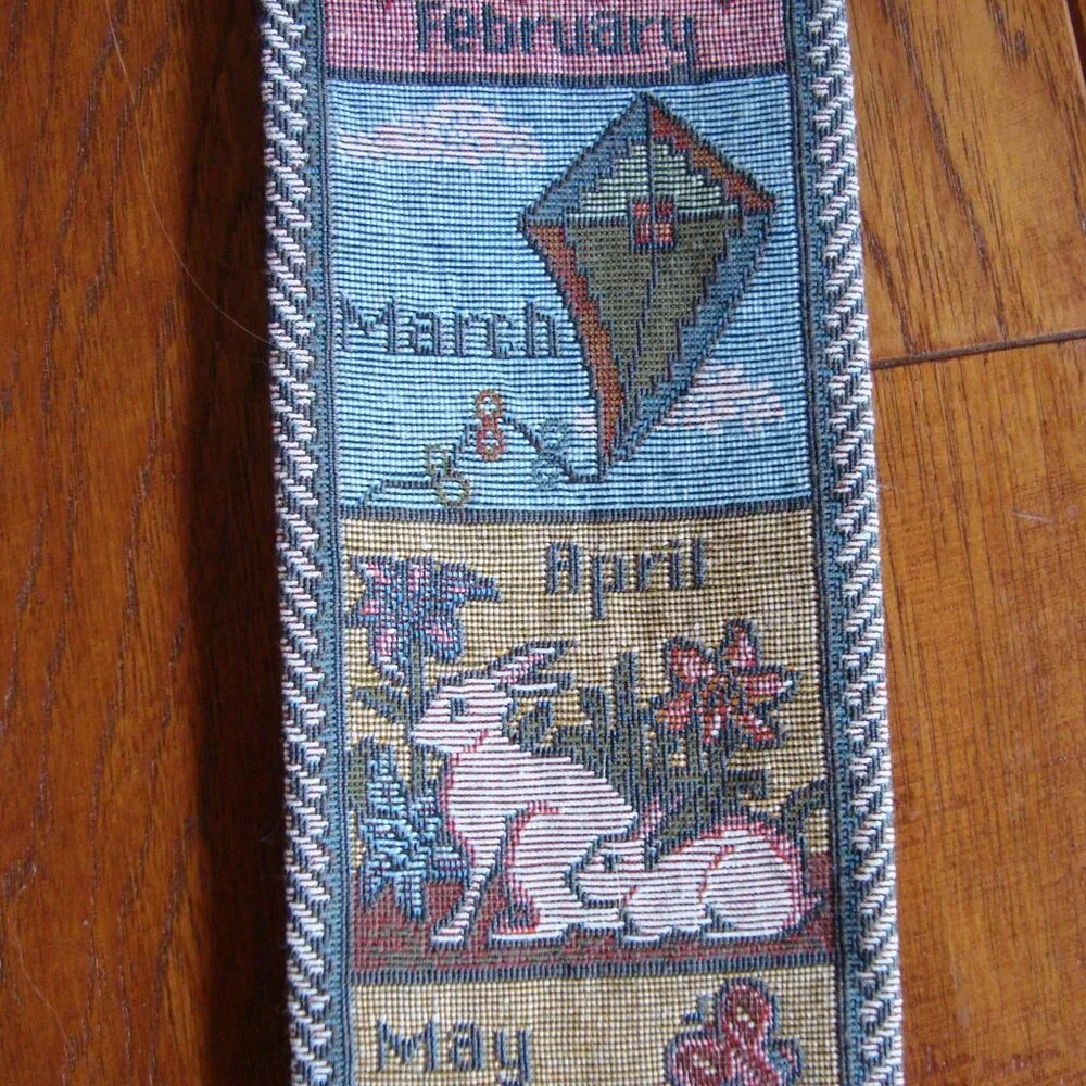 Vintage Tapestry Wall Hanging Monthly Seasons Calendar 36